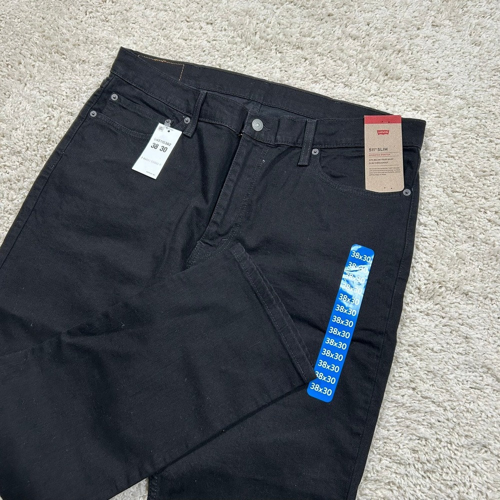 Levi's 511 Slim Jeans 38x30 Black Advanced Stretch Denim Pants New with Tags
